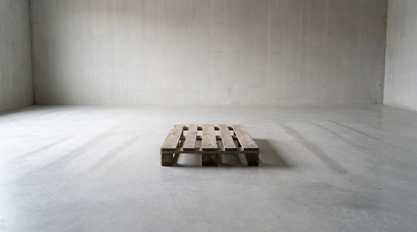 Enkele pallet op een lichte betonvloer